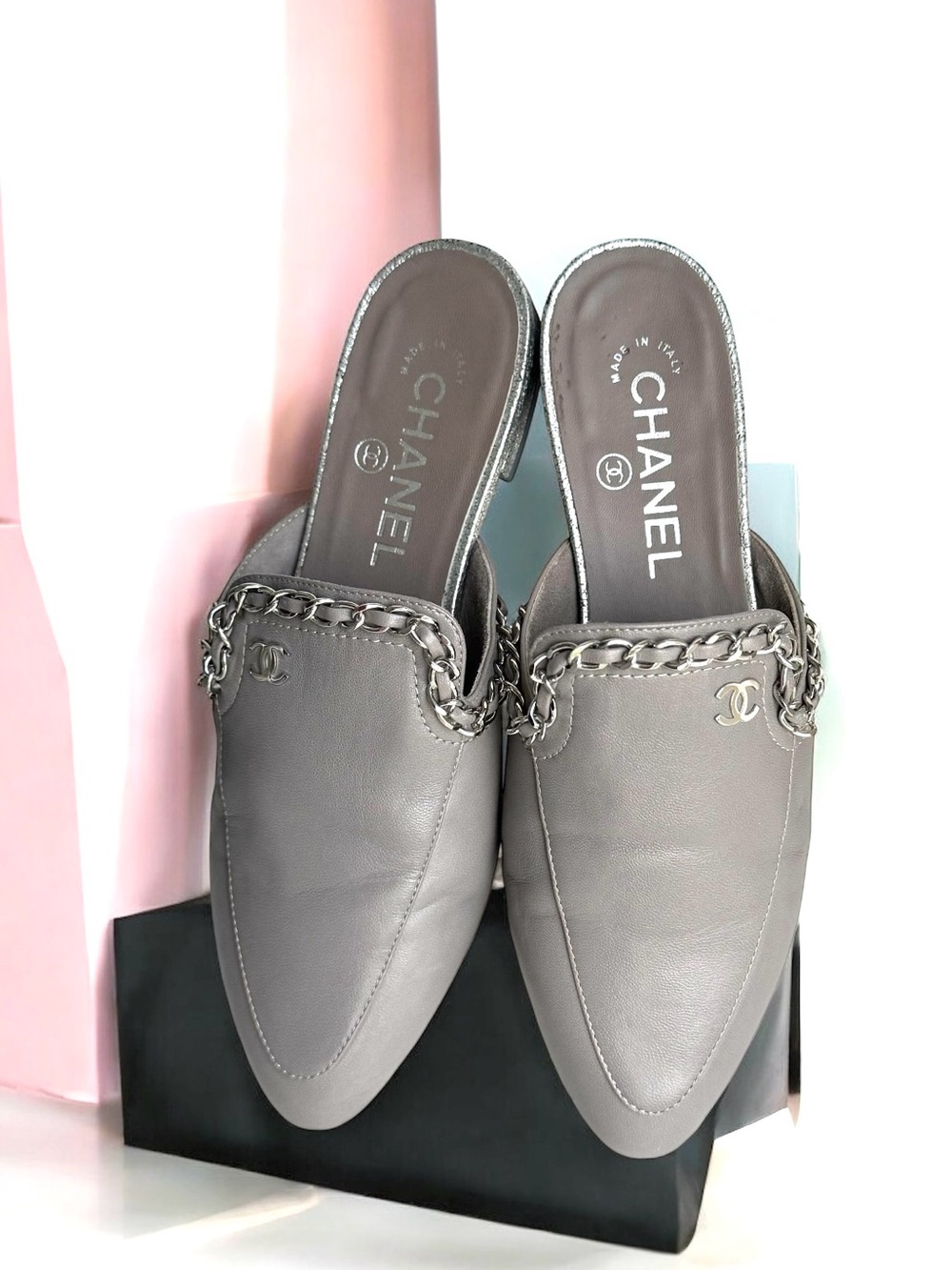 CHANEL Interlocking CC Logo Mules Flats Loafers